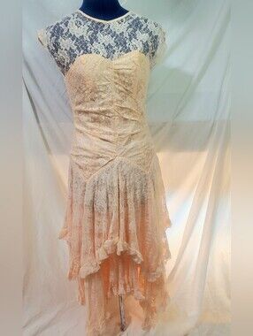 Vintage Pink Lace Dress Cottage Fairy Core Flower Dress Whimsy Prom Cocktail USA